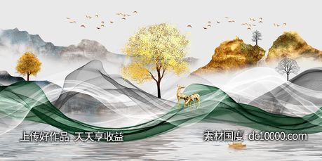 金色麋鹿发财鹿装饰画-源文件-素材国度dc10000.com