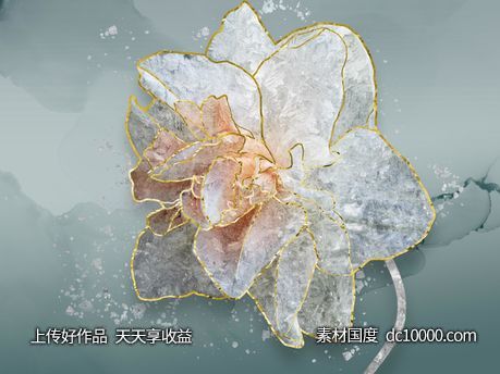 金色花卉花朵装饰画 - 源文件