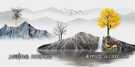 金色麋鹿发财鹿装饰画-源文件-素材国度dc10000.com