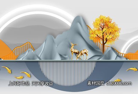 金色麋鹿发财鹿装饰画-源文件-素材国度dc10000.com