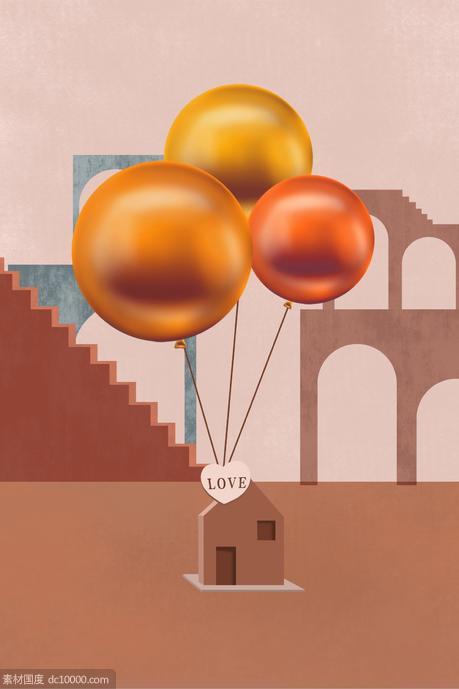 气球手绘插画装饰画 - 源文件