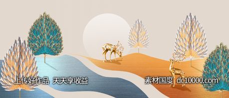 金色麋鹿发财鹿装饰画-源文件-素材国度dc10000.com