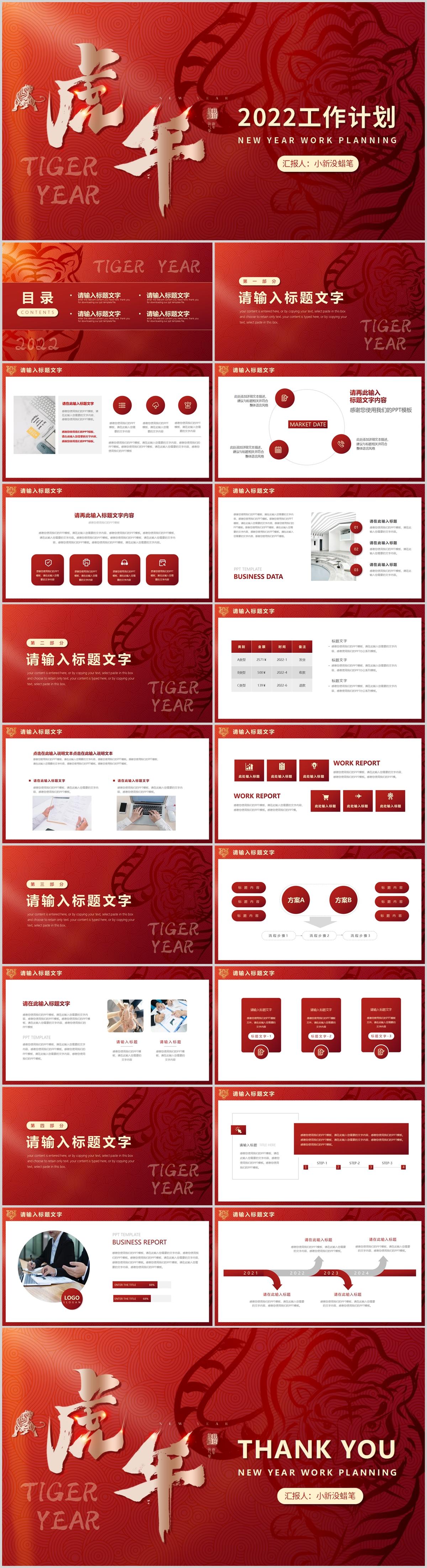 红色虎年通用工作汇报总结PPT模板