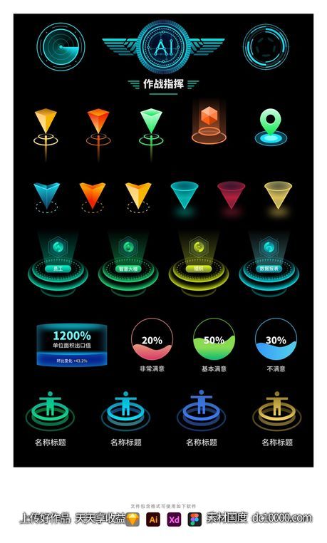 大数据可视化科技机械元素边框统计素材集合，，含AI+eps+sketch格式-源文件-素材国度dc10000.com