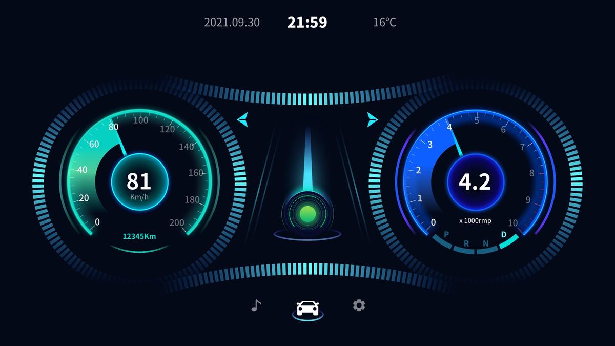 科技机械感汽车车载导航系统大屏仪表盘UI素材控件