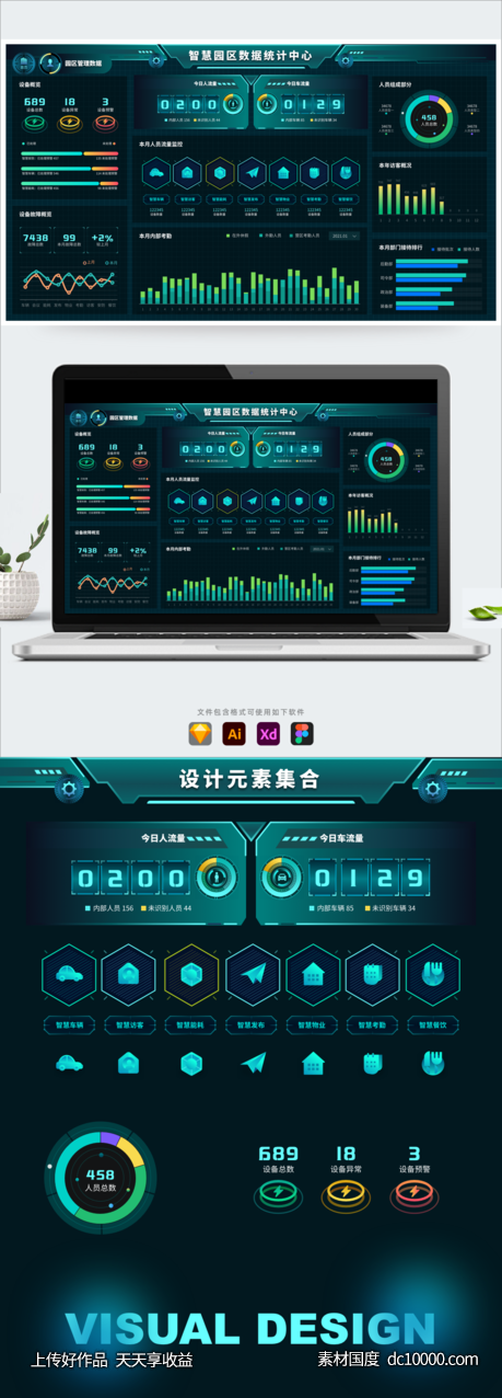 智慧监管大数据可视化统计UI首页暗黑系科技风 - 源文件