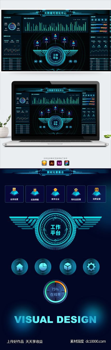 科技感可视化大数据智慧监管理平台统计UI数字首页-源文件-素材国度dc10000.com