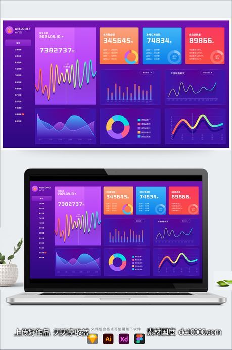 简约销售大数据统计可视化UI后台监管首页-源文件-素材国度dc10000.com