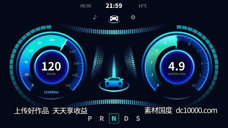 科技机械感汽车车载导航系统大屏仪表盘UI素材-源文件-素材国度dc10000.com