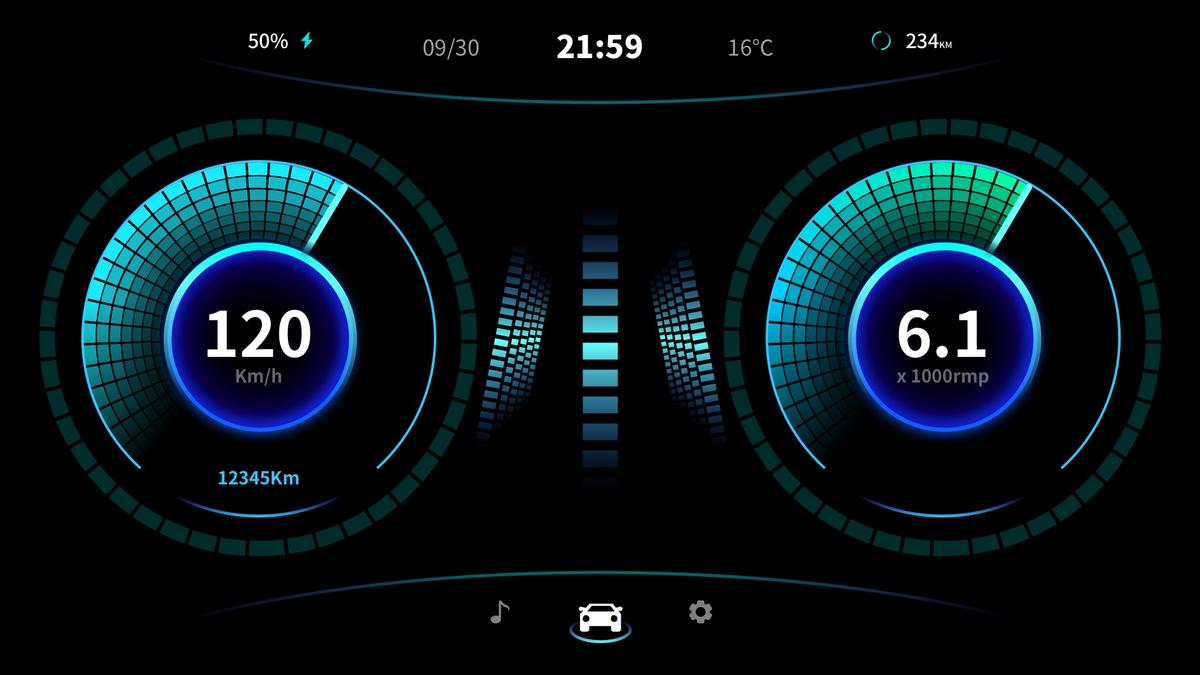 科技感汽车车载导航系统UI大屏仪表盘界面