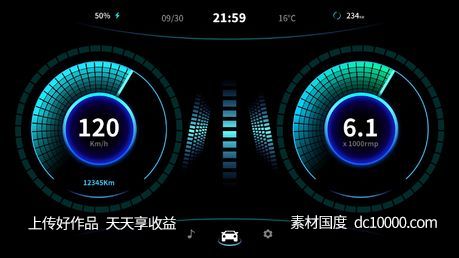 科技感汽车车载导航系统UI大屏仪表盘界面-源文件-素材国度dc10000.com