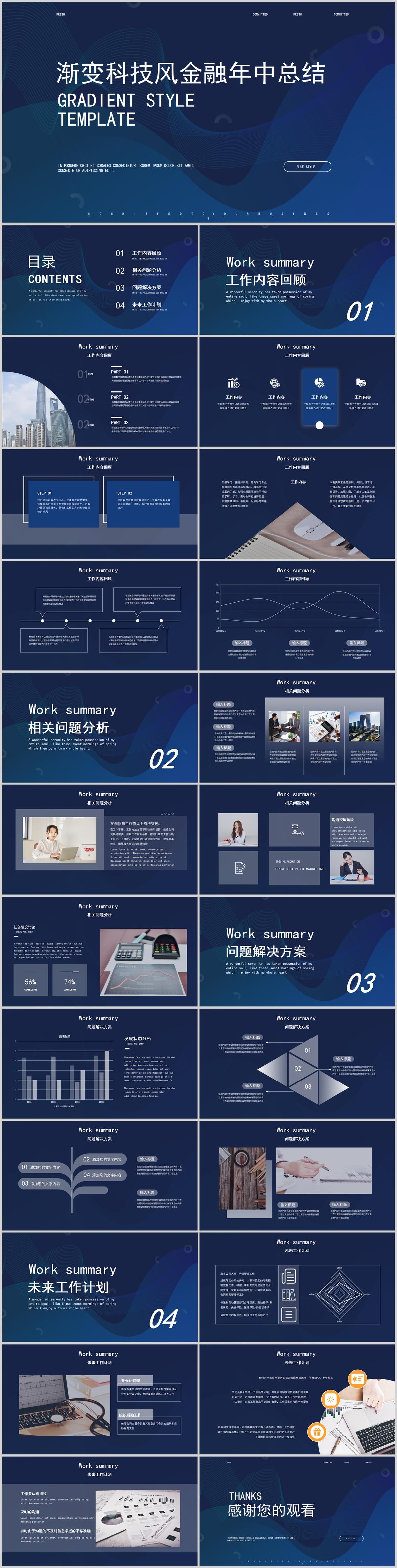渐变科技风金融年中总结PPT