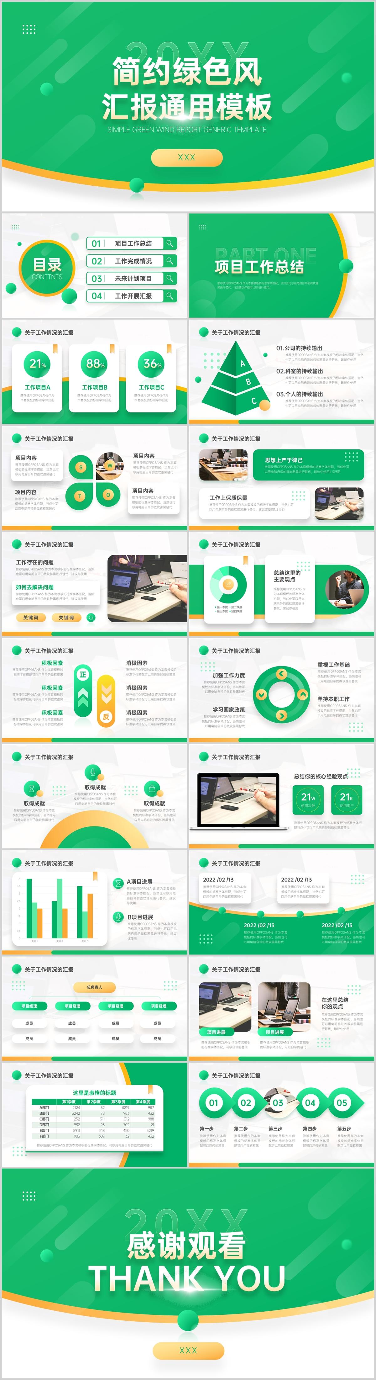 简约绿色风汇报通用模板