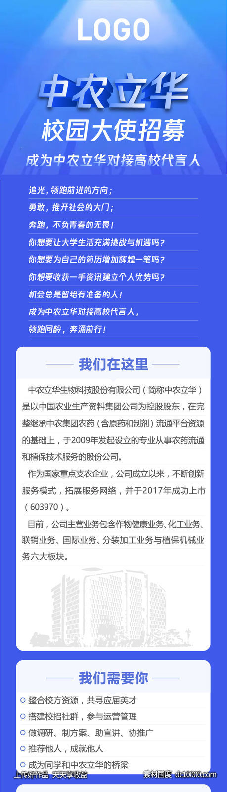 公司招聘H5 微信长图 简约蓝色风格 - 源文件