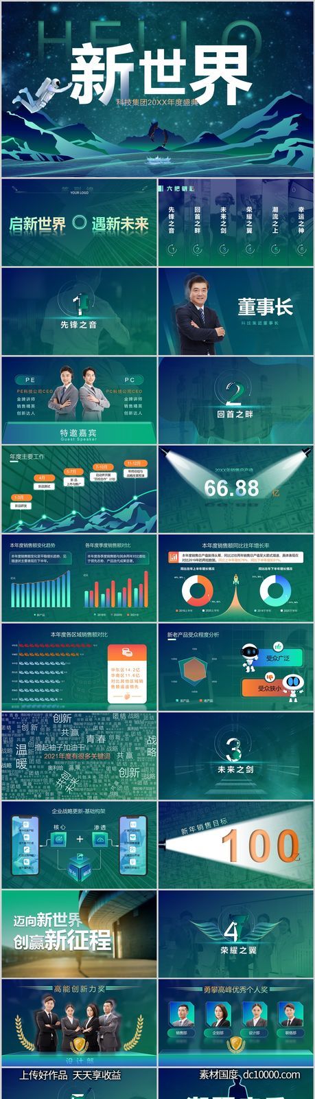 青蓝科技风年终总结项目介绍PPT - 源文件