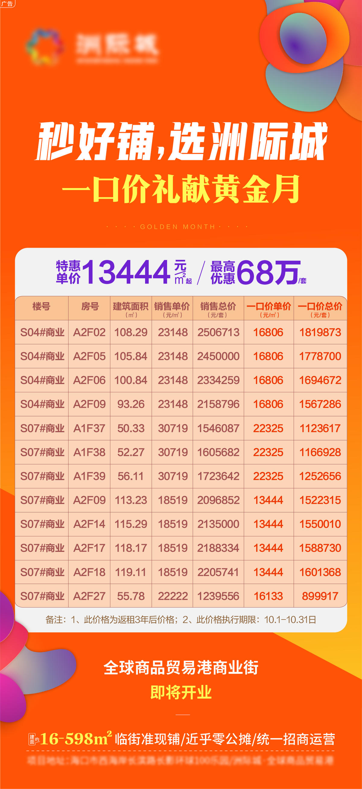 一口价礼献黄金月特价房海报