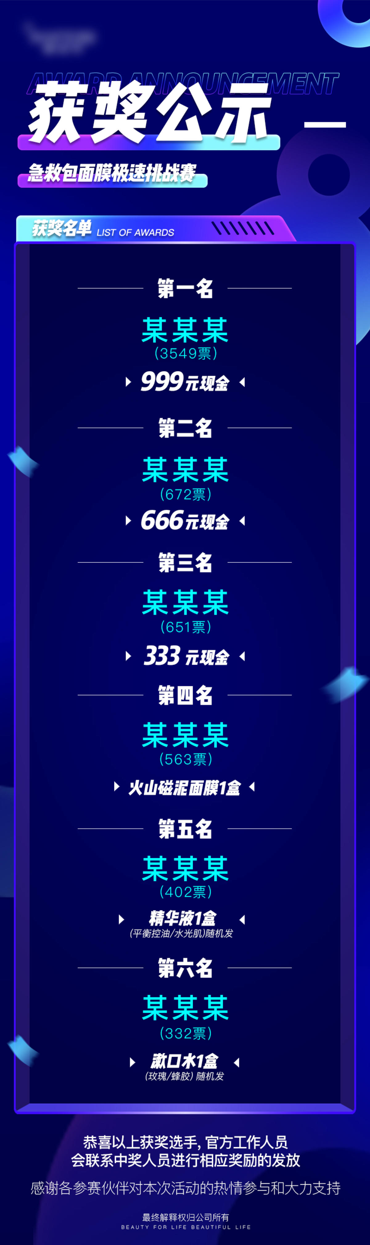 获奖名单