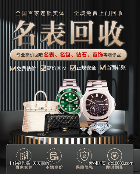 奢侈品手表回收海报-源文件-素材国度dc10000.com