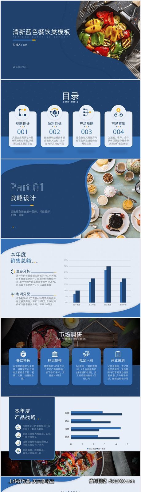 清新蓝色餐饮类营销策划PPT - 源文件