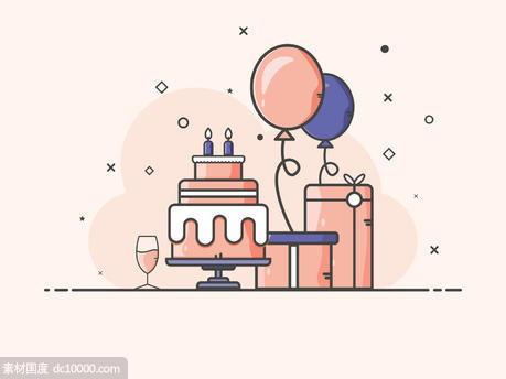 AI生日蛋糕插画 - 源文件