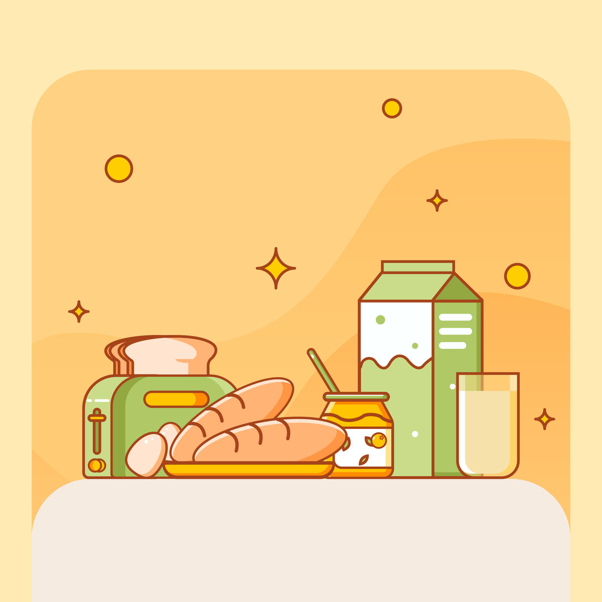 AI早餐描边插画