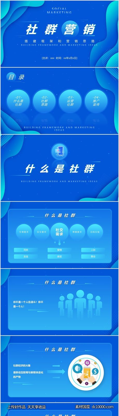 蓝色科技风渐变社群营销方案PPT-源文件-素材国度dc10000.com